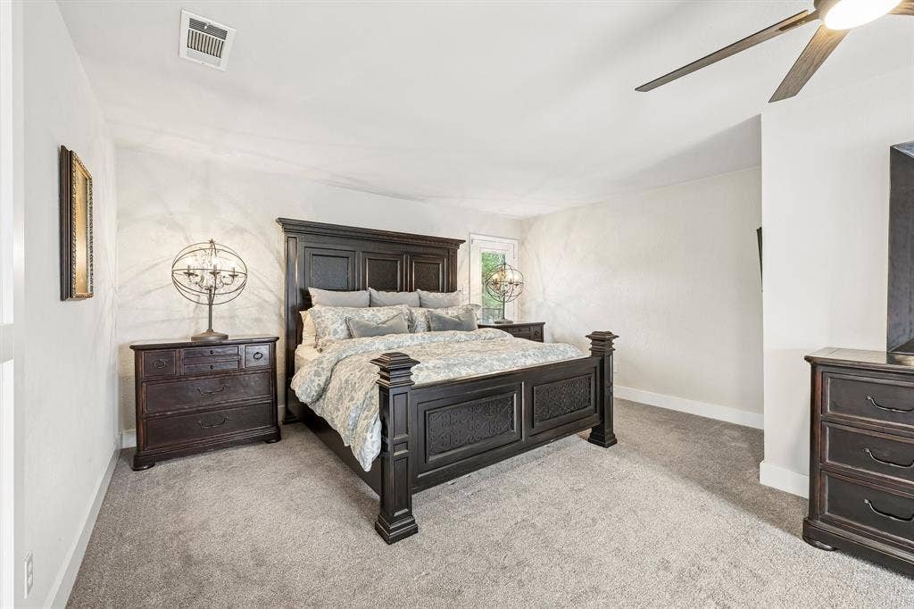 711 Bandit Trail, Keller, TX 76248 Carpeted flooring, white walls, and a ceiling fan with integrated lighting