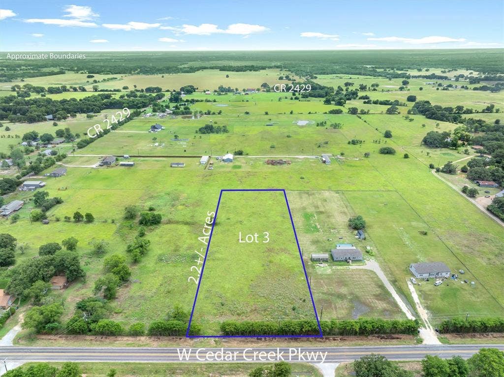 Lot 3R W. Cedar PKWY, Kemp, TX 75143 Spacious 2.2+/- acre lot featuring open land and mature trees along the front boundary