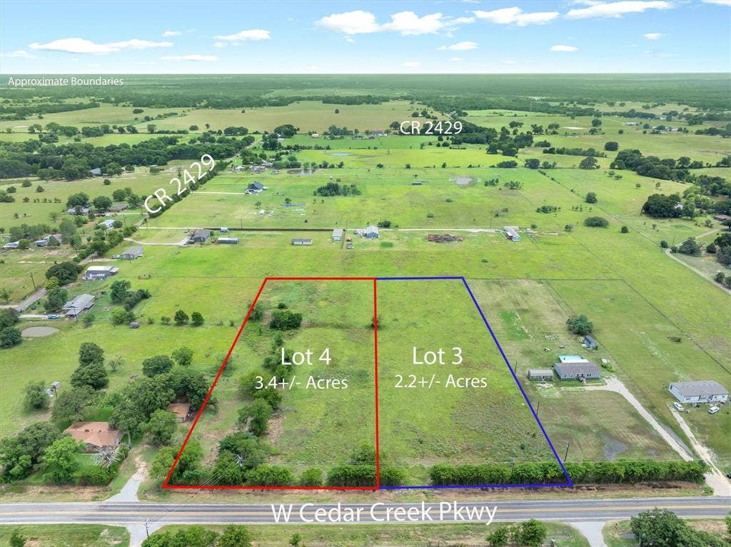 Lot 3R W. Cedar PKWY, Kemp, TX 75143 Expansive rural land parcels with direct frontage on W Cedar Creek Pkwy and CR 2429, offering significant road accessibility