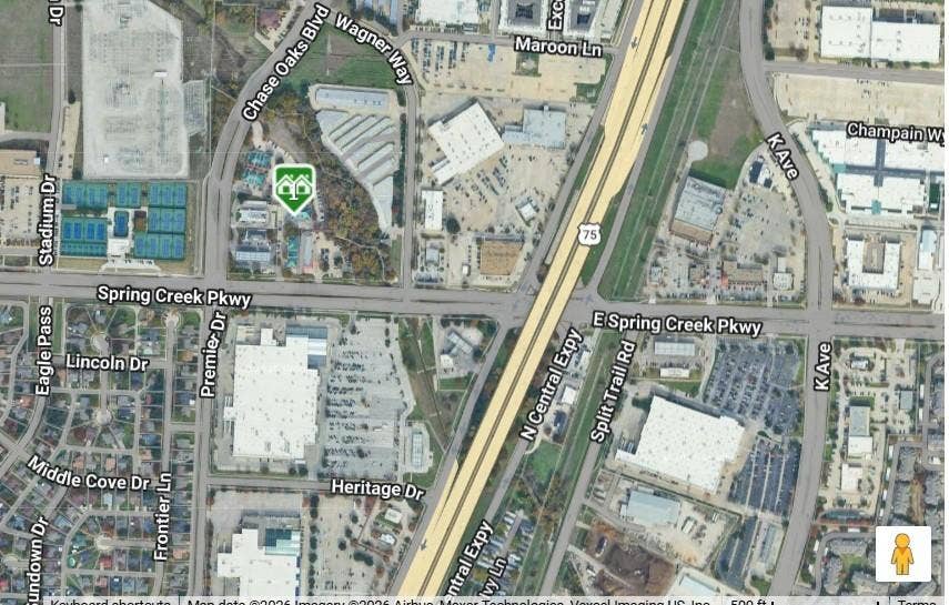 305 W Spring Creek Parkway, #5A, Plano, TX 75023 Aerial Map. Depicting the geographic location and surrounding infrastructure of the property
