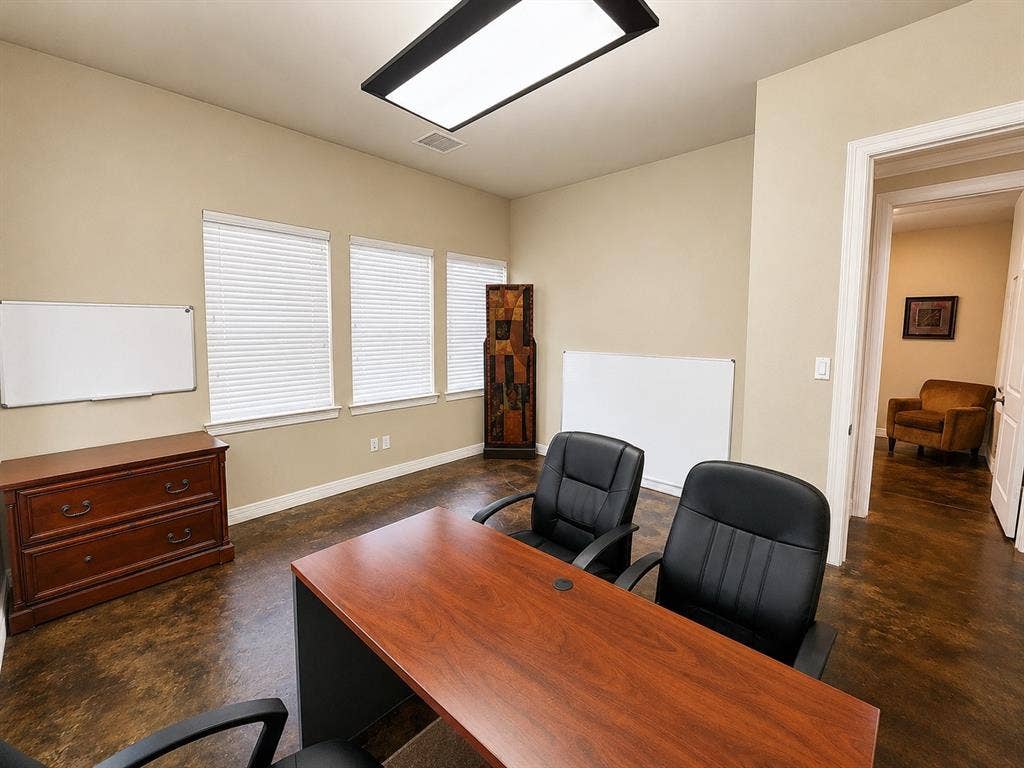 305 W Spring Creek Parkway, #5A, Plano, TX 75023 Spacious room featuring three windows with blinds, recessed ceiling lighting, a neutral wall color, and rich, dark-toned flooring