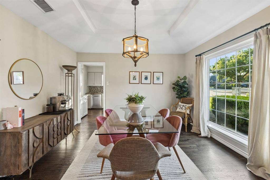 6708 McCallum Boulevard, Dallas, TX 75252 Formal Dining Room featuring coffered ceiling
