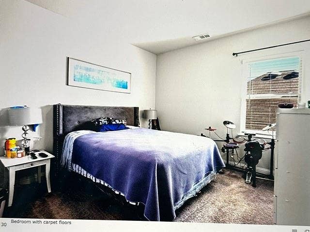 4220 Calla Drive, Forney, TX 75126 Bedroom featuring a window with blinds, light-colored walls, and carpet flooring