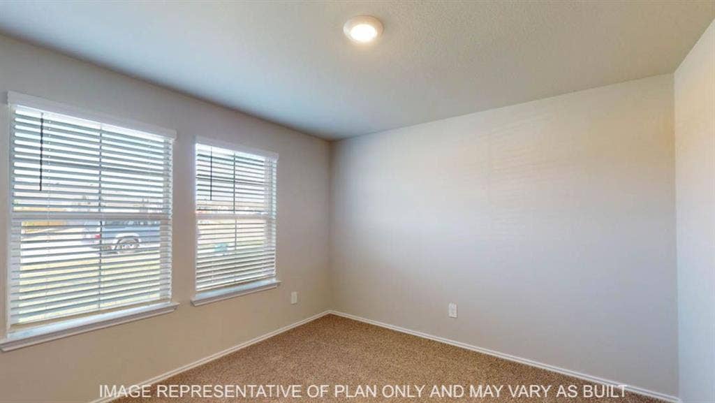 10317 Altair Drive, Waco, TX 76708 Carpeted interior room featuring two windows with blinds, white trim, and a ceiling-mounted light fixture