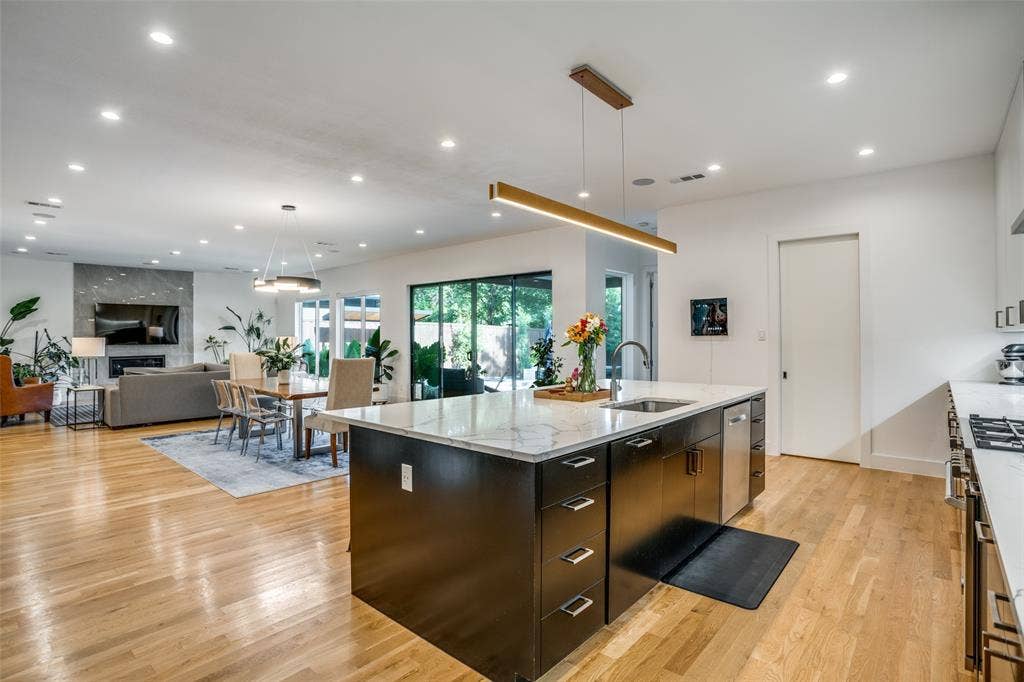 3766 Manana Drive, Dallas, TX 75220 Kitchen with open floor plan and a great view of the outdoor patio