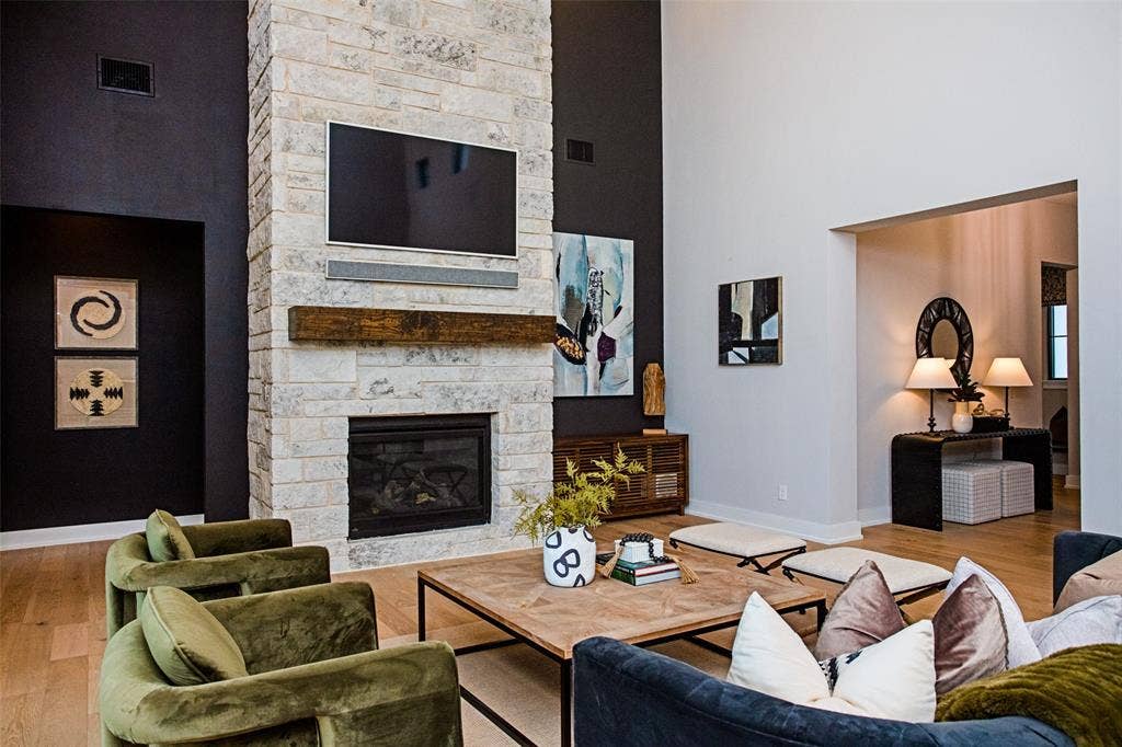 628 Verona Drive, Haslet, TX 76052 Massive stone fireplace in living room