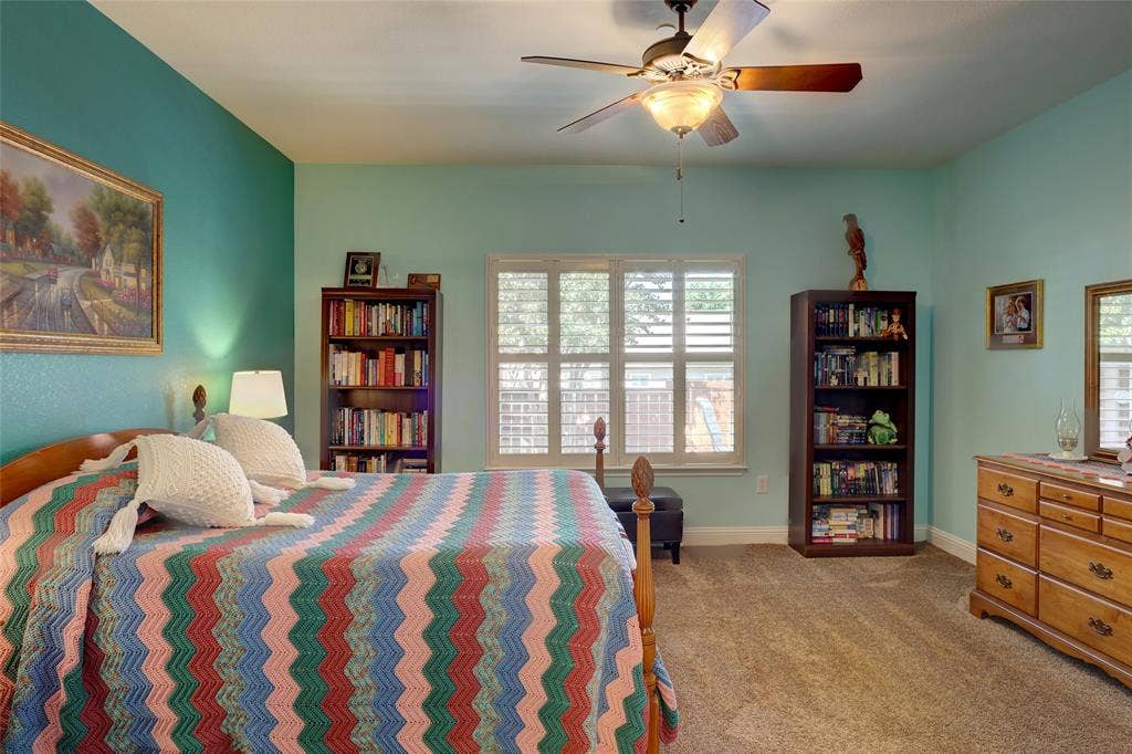9909 Kaufman Place, Plano, TX 75025 Master with huge window-plantation shutters throughout home