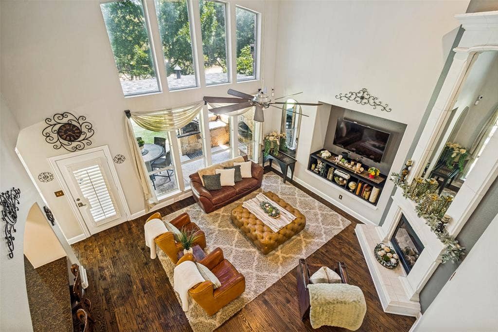 View of family room, from upstairs.