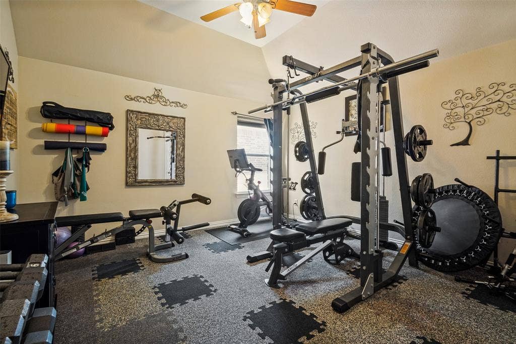 Bedroom being used as a workout room