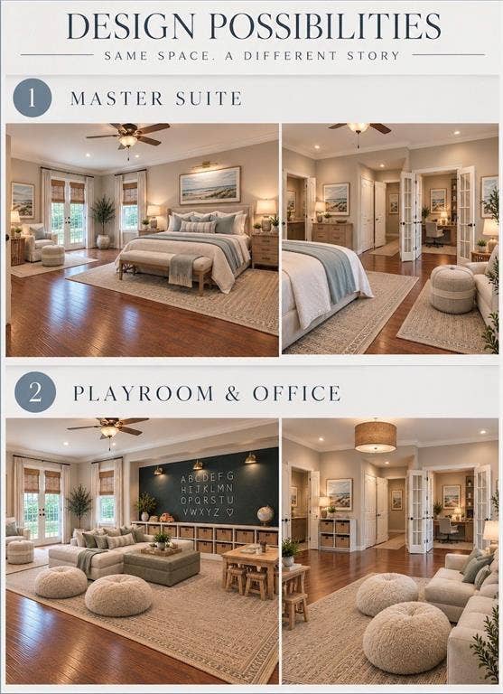 AI generated decorating options for the 2nd uptairs primary bedoom