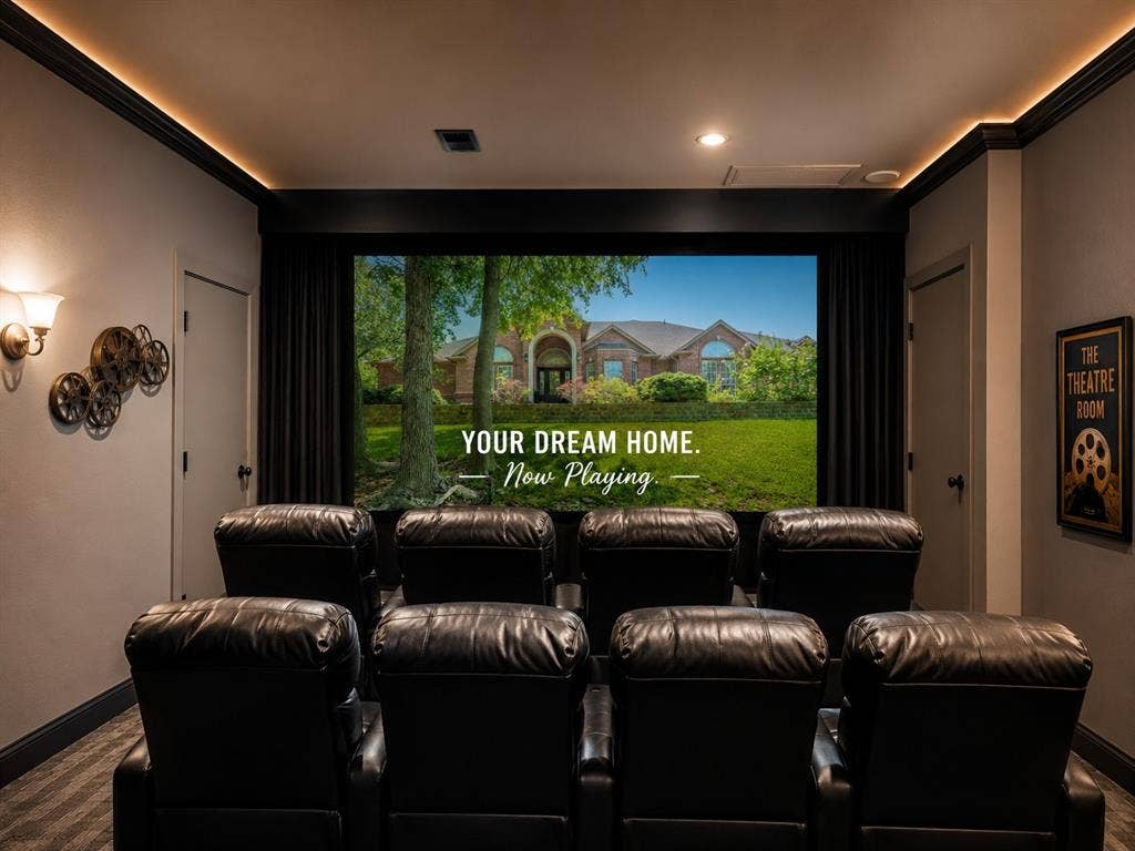 6420 Shady Oaks Lane, Midlothian, TX 76065 AMAZING MEDIA ROOM with ALL the equipment, recliners, wet bar, and bar seating area.