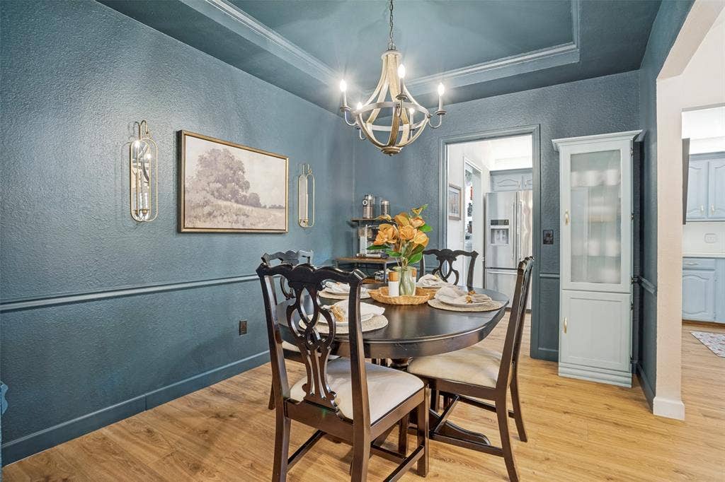 8201 Christie Drive, Frisco, TX 75033 Tray ceiling with a decorative chandelier
