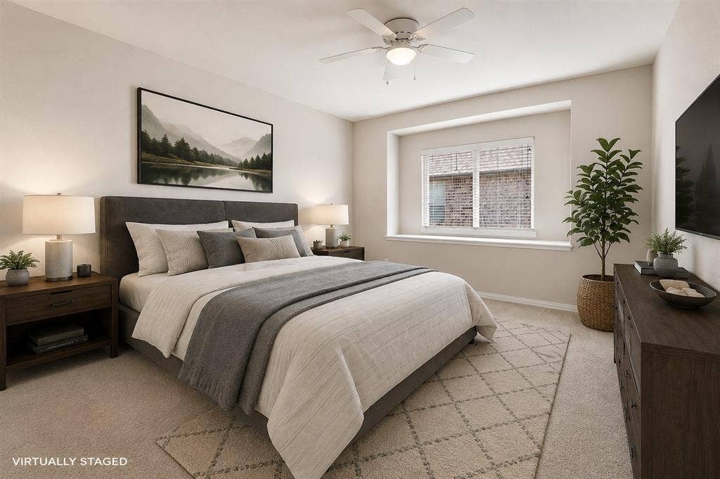 4109 Rainey Street, McKinney, TX 75070 Recessed window with blinds, ceiling fan, and light-toned wall finishes