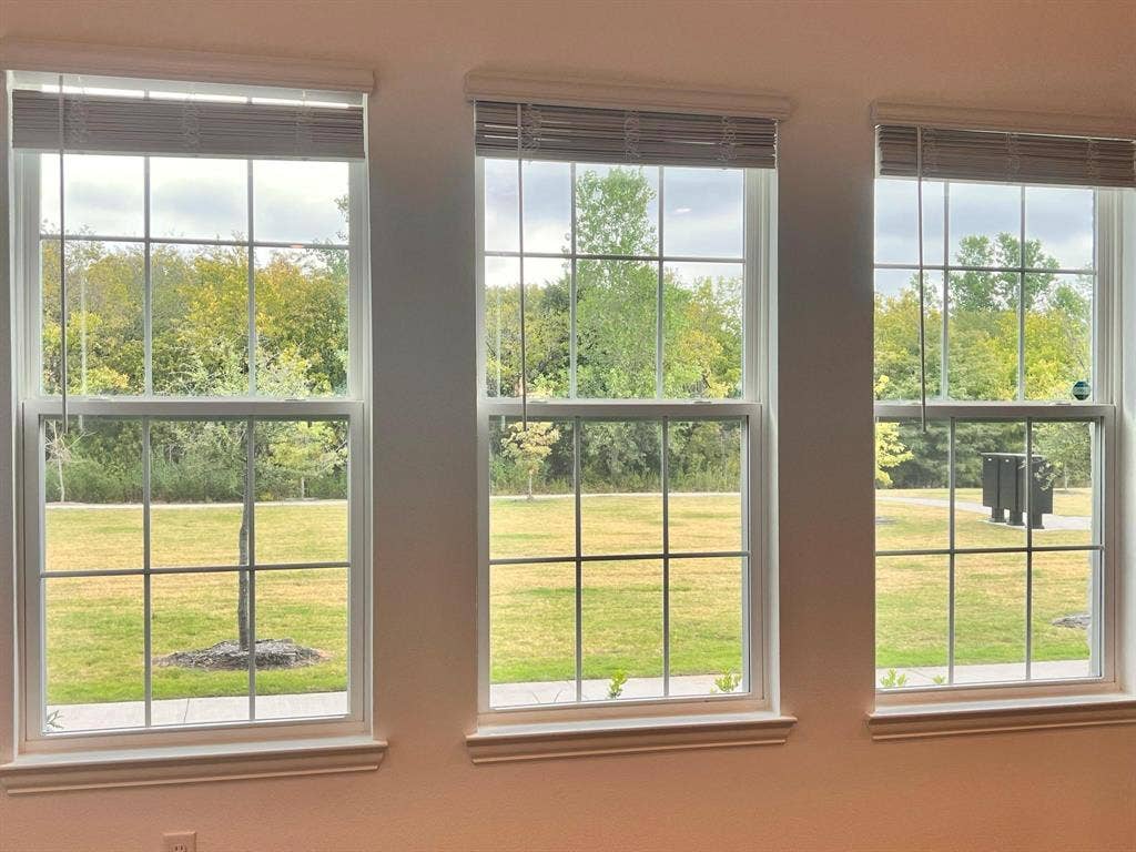1054 Old Rosebud Drive, Allen, TX 75013 Triple paned windows with grid inserts and white trim, overlooking a verdant outdoor landscape