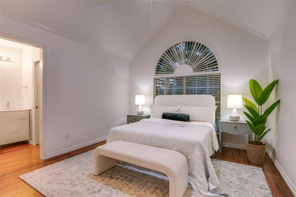 2116 Glendale Drive, Plano, TX 75023 Bedroom #4 upstairs with a tree top view overlooking the front streetscape below.