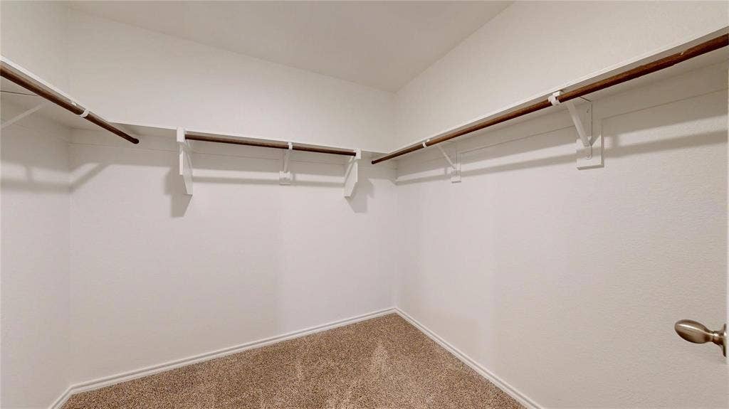 717 Cottonwood Way, Royse City, TX 75189 Walk-in closet featuring built-in shelving, hanging rods, light-toned carpeting, and a neutral wall finish