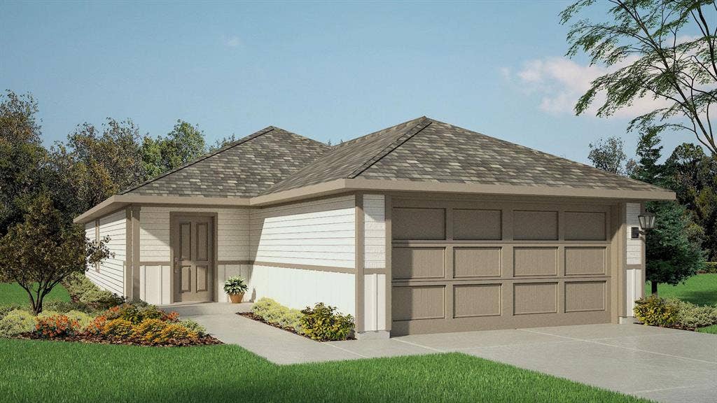 5504 CORDUROY Road, Denton, TX 76249 Front Elevation - D.R. Horton's Barton floor plan elevation W- All Home and community information, including pricing, included features, terms, availability and amenities, are subject to change at any time without notice or obligation. All Drawings, pictures, photographs, video, square footages, floor plans, elevations, features, colors and sizes are approximate for illustration purposes only and will vary from the homes as built.