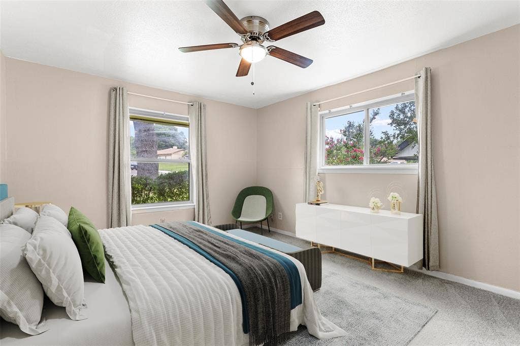 6930 Trailcrest Drive, Dallas, TX 75232 Virtually Staged Neutral-toned walls complement plush carpeting