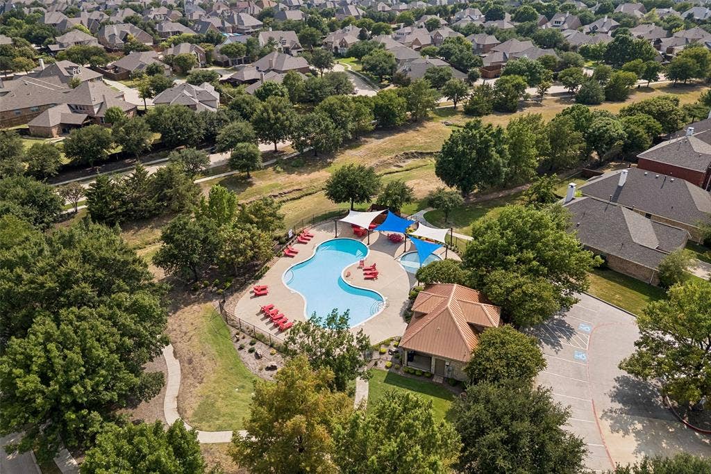 7975 Bishop Drive, Frisco, TX 75036 Aerial view of community pool.