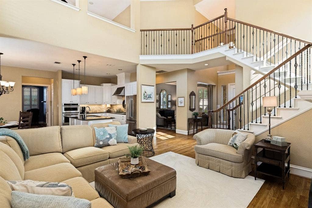 1021 Bandelier Drive, Allen, TX 75013 Living area with view of staircase and kitchen