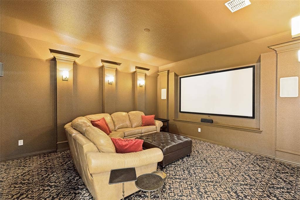 1021 Bandelier Drive, Allen, TX 75013 Fantastic Media Room upstairs with sconce lighting,equipment remains with home