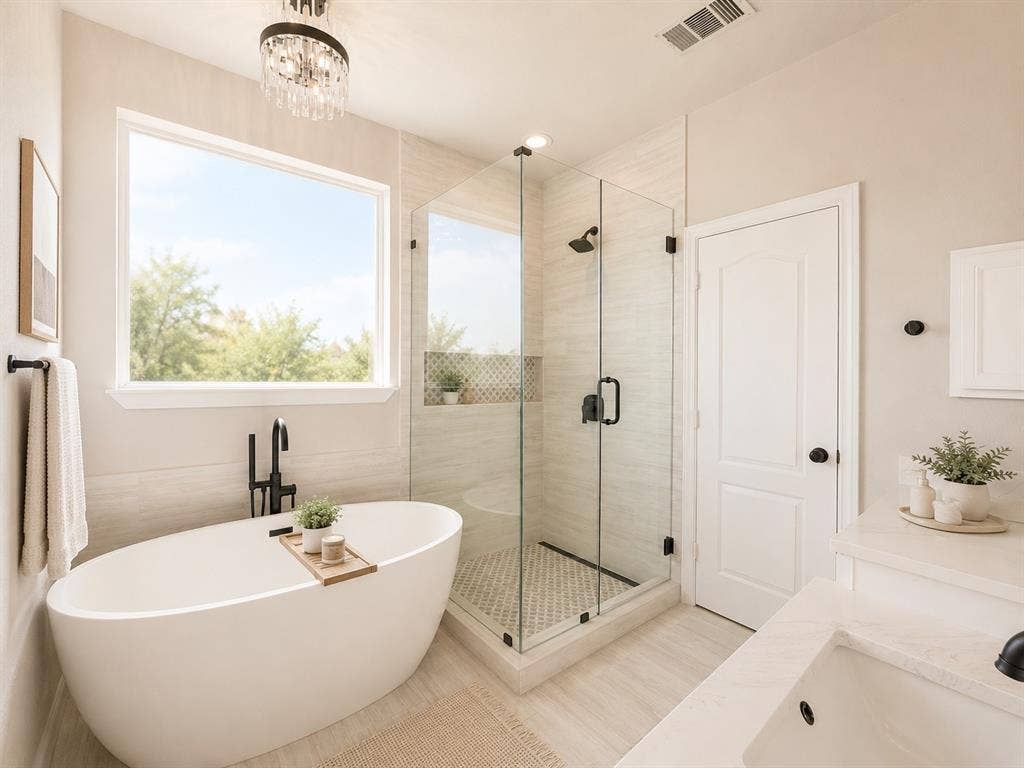 1709 Belton Drive, Prosper, TX 75078 Freestanding oval soaking tub with matte black fixtures
