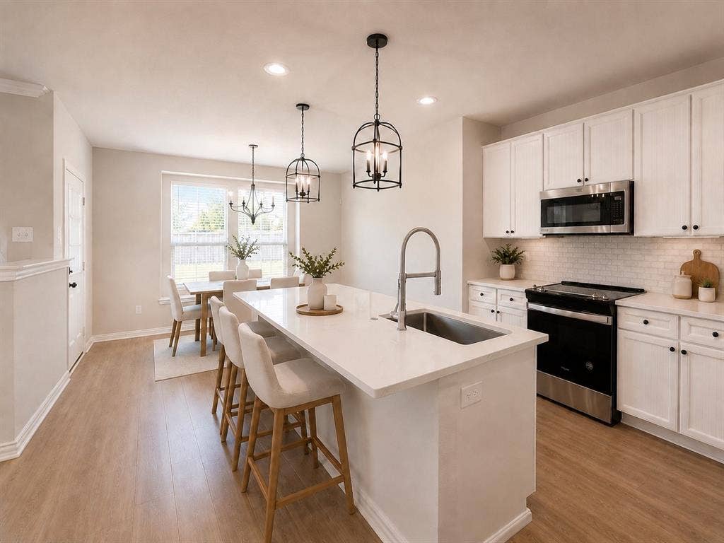 1709 Belton Drive, Prosper, TX 75078 Gourmet kitchen with a large island featuring a stainless steel sink and a gooseneck faucet