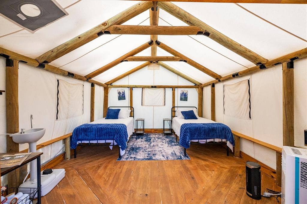 976 Fm 2194, Farmersville, TX 75442 The Bluebonnet - Glamping tent interior with portable sink and AC.