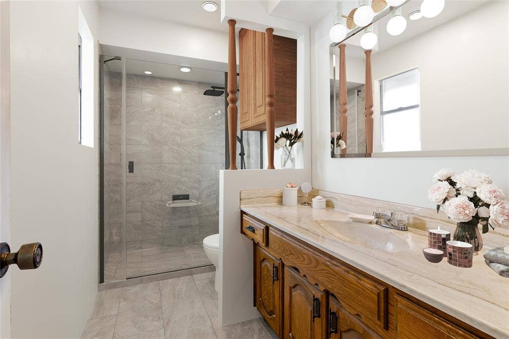 3301 Canterbury Drive, Plano, TX 75075 Rendering of master bathroom with new shower and paint