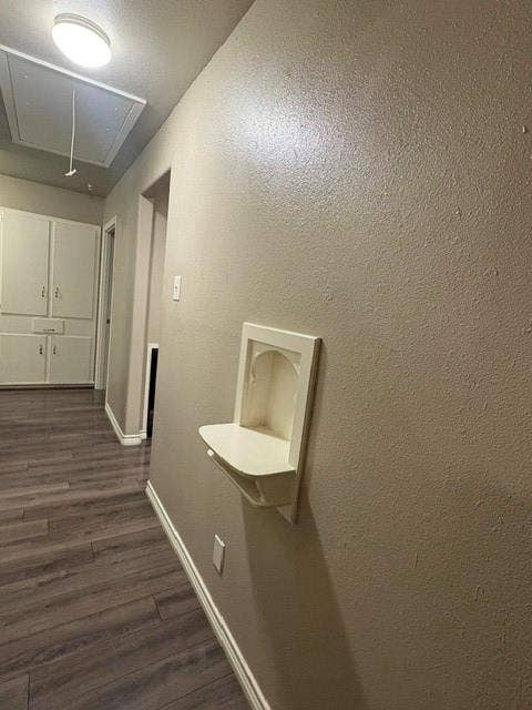 Hallway with nostalgic phone shelf.