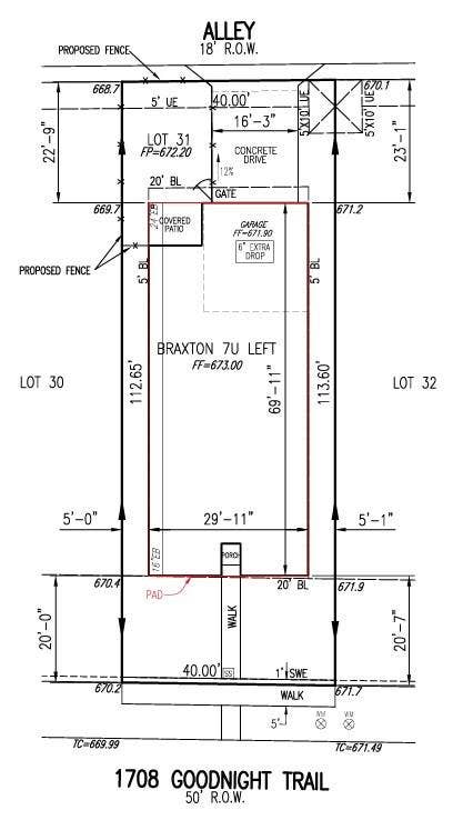 1708 Goodnight Trail, Celina, TX 75009 1708 Goodnight Trail Preliminary Plot Plan