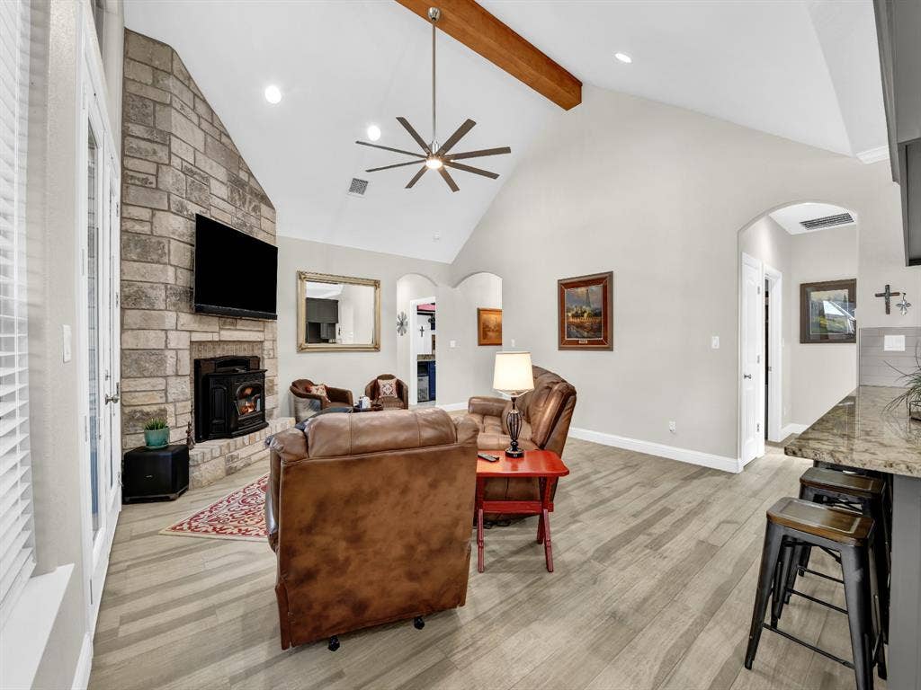 5418 Wedgefield Road, Granbury, TX 76049 Living Room with Beam, Fireplace