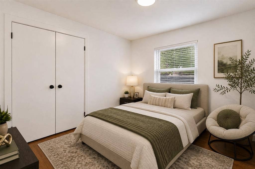 2251 Hartline Drive, Dallas, TX 75228 Designed with comfort and timeless style in mind, this beautifully appointed bedroom offers a peaceful retreat filled with warmth and natural light. The spacious closet provides generous storage