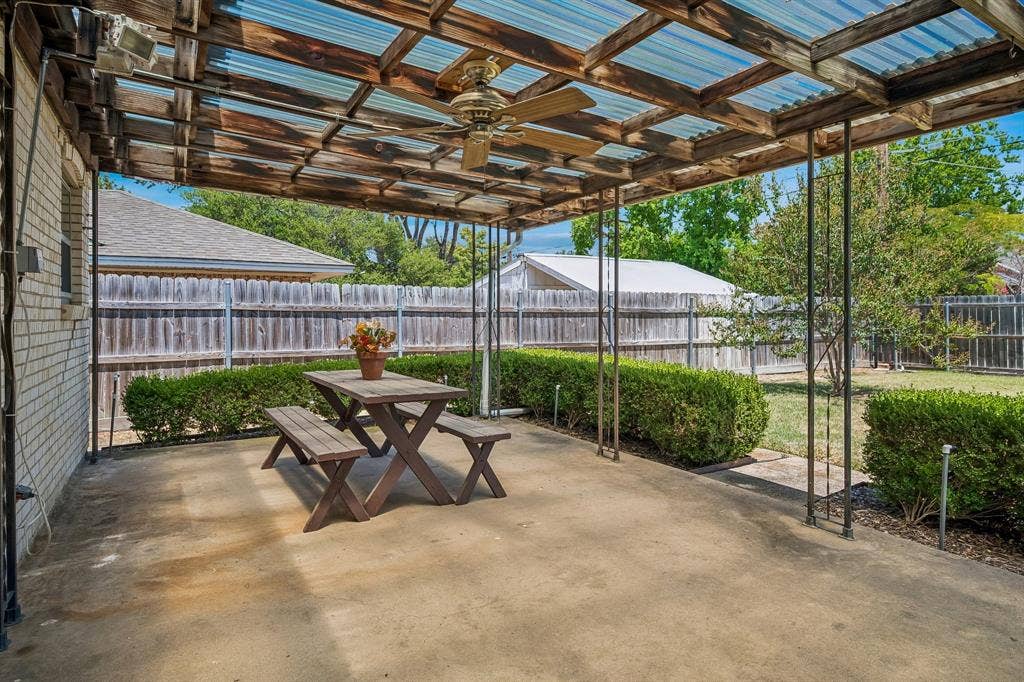902 N Lindale Lane, Richardson, TX 75080 Beat the heat with a roomy covered patio that makes the perfect set up for weekend gatherings.
