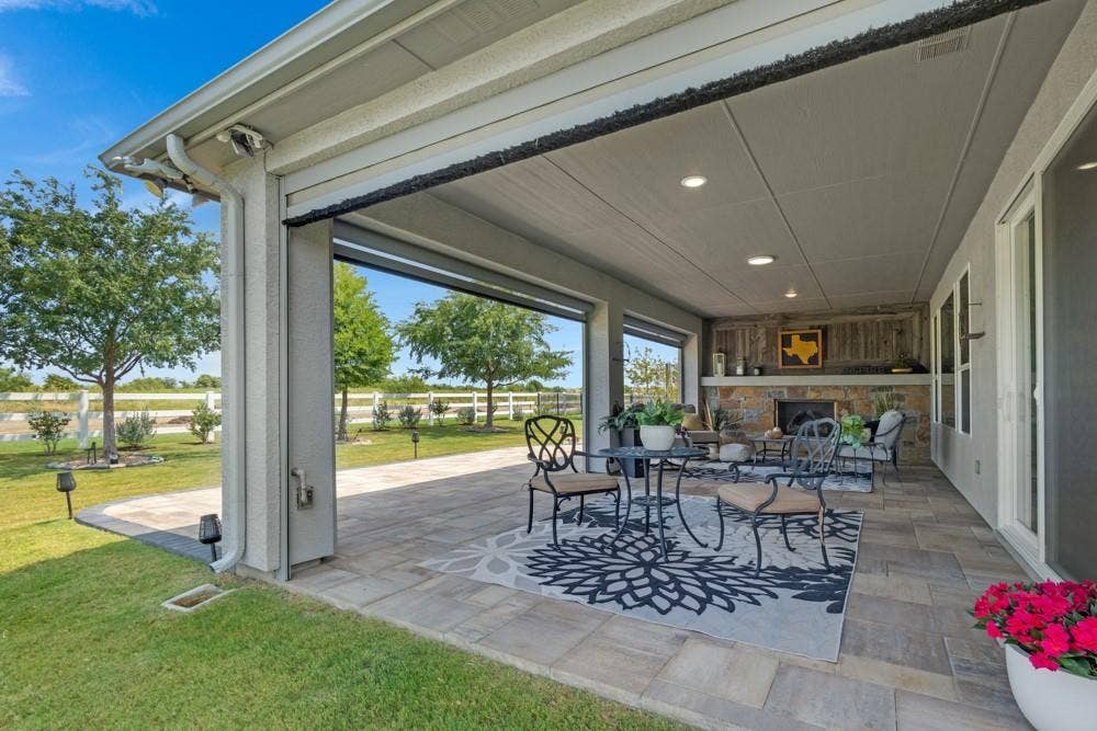 Large Covered Patio has gas stub to help create a built in Outdoor Kitchen
