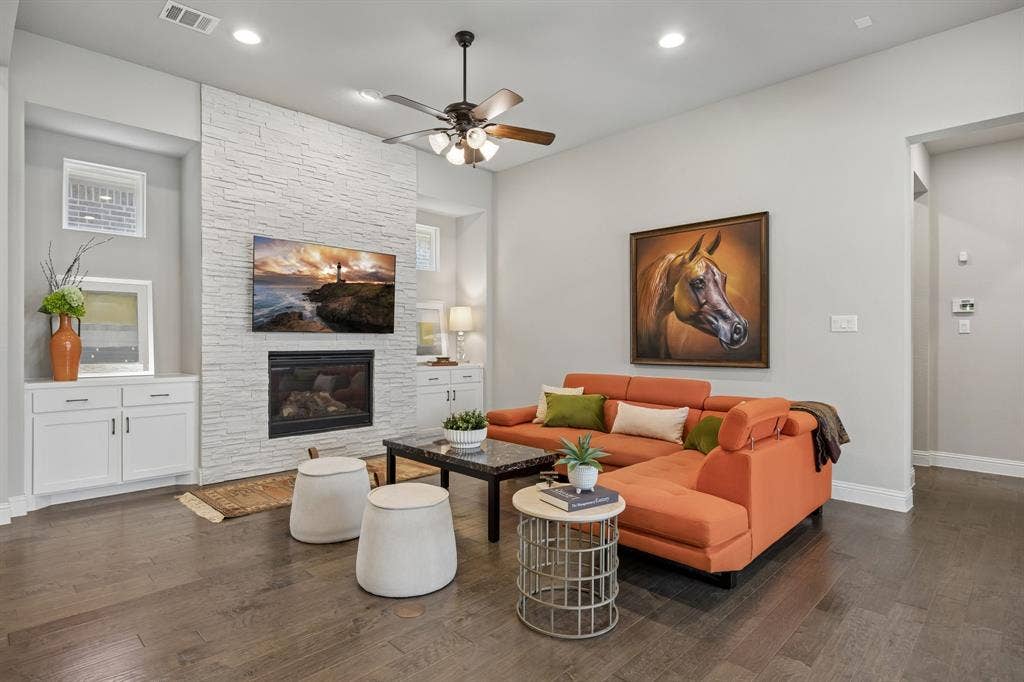 1107 Maverick Drive, Allen, TX 75013 Floor to ceiling stone around fireplace