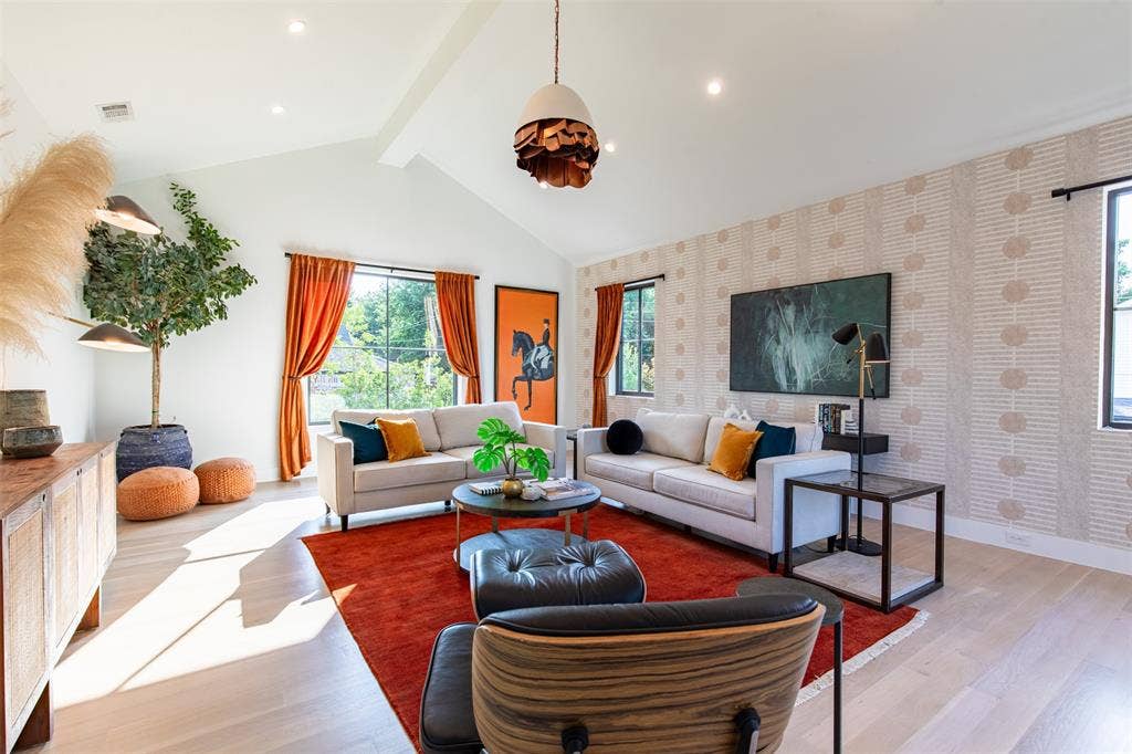 6979 Bob O Link Drive, Dallas, TX 75214 Vaulted ceiling with exposed beam and recessed lighting