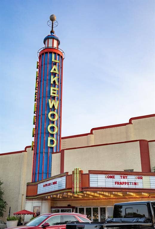 6979 Bob O Link Drive, Dallas, TX 75214 Historic theater facade featuring a prominent vertical sign with illuminated lettering