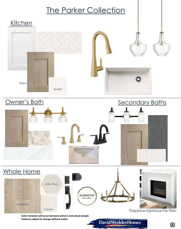 Design Specification Sheet. Presenting material and finish selections for the property's various areas