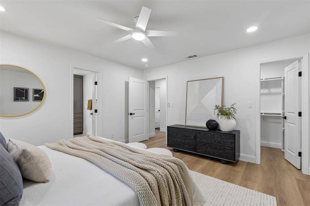 12124 Dixfield Drive, Dallas, TX 75218 Wood-finish flooring, recessed lighting, and a ceiling fan