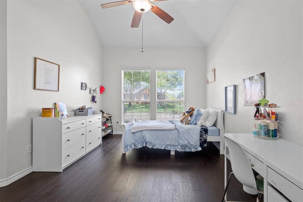 5413 Compassion Drive, Midlothian, TX 76065 Vaulted ceiling, ceiling fan, wood-finish flooring, dual windows, interior blinds