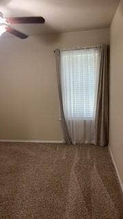 1316 Shelley Drive, Burleson, TX 76028 Window with privacy blinds, sheer and opaque drapery panels, ceiling fan, and wall-to-wall carpeting