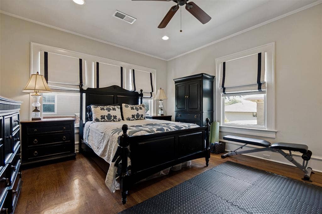 5610 Gaston Avenue, Dallas, TX 75214 Hardwood flooring, recessed lighting, ceiling fan, and multiple windows with trim