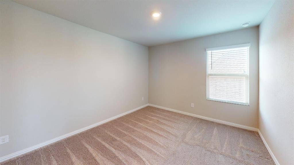 1508 Lannon Lane, Melissa, TX 75454 Recessed ceiling lighting, white window blinds, white trim, and beige carpeting