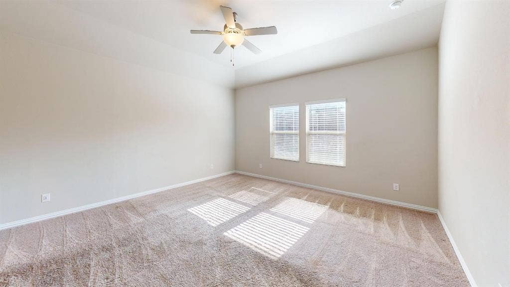 1508 Lannon Lane, Melissa, TX 75454 Vaulted ceiling, ceiling fan, carpet flooring, dual windows, and window blinds