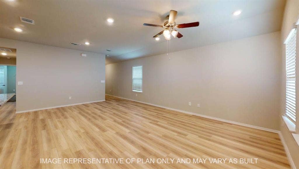 3112 Cyprian Road, Lorena, TX 76655 Recessed lighting, wood-finish flooring, ceiling fan with light fixture, and windows with blinds