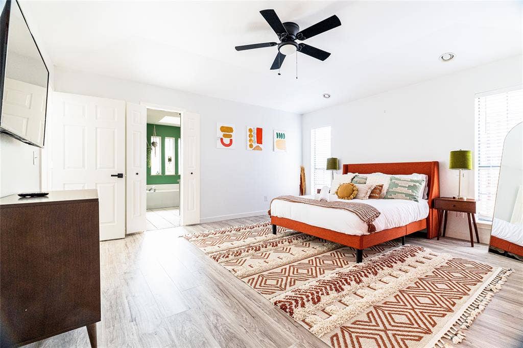 3612 Tumbril Lane, Plano, TX 75023 Wood-finish flooring, ceiling fan, recessed lighting, and white paneled doors