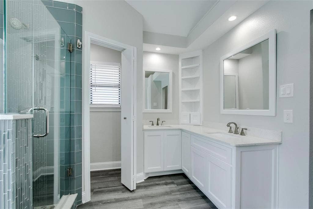 3313 Darion Lane, Plano, TX 75093 Glass tile double sink and storage through out