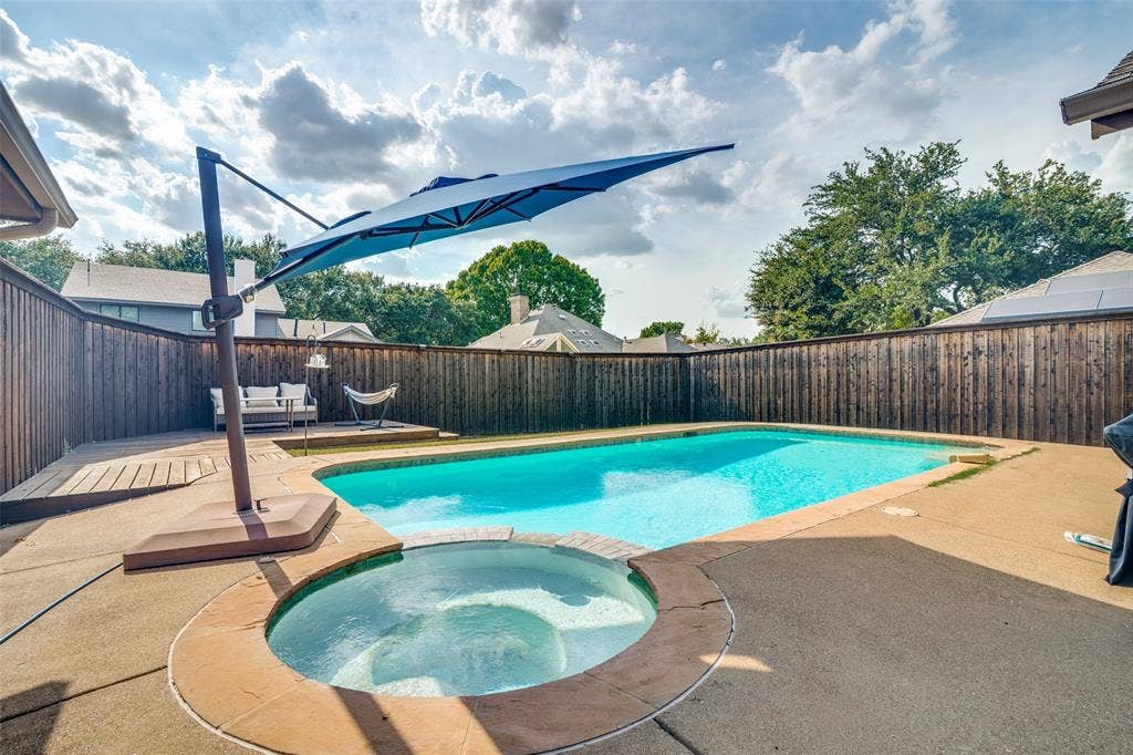 3313 Darion Lane, Plano, TX 75093 Deck off to side of pool , able to layout or additional space for patio furniture