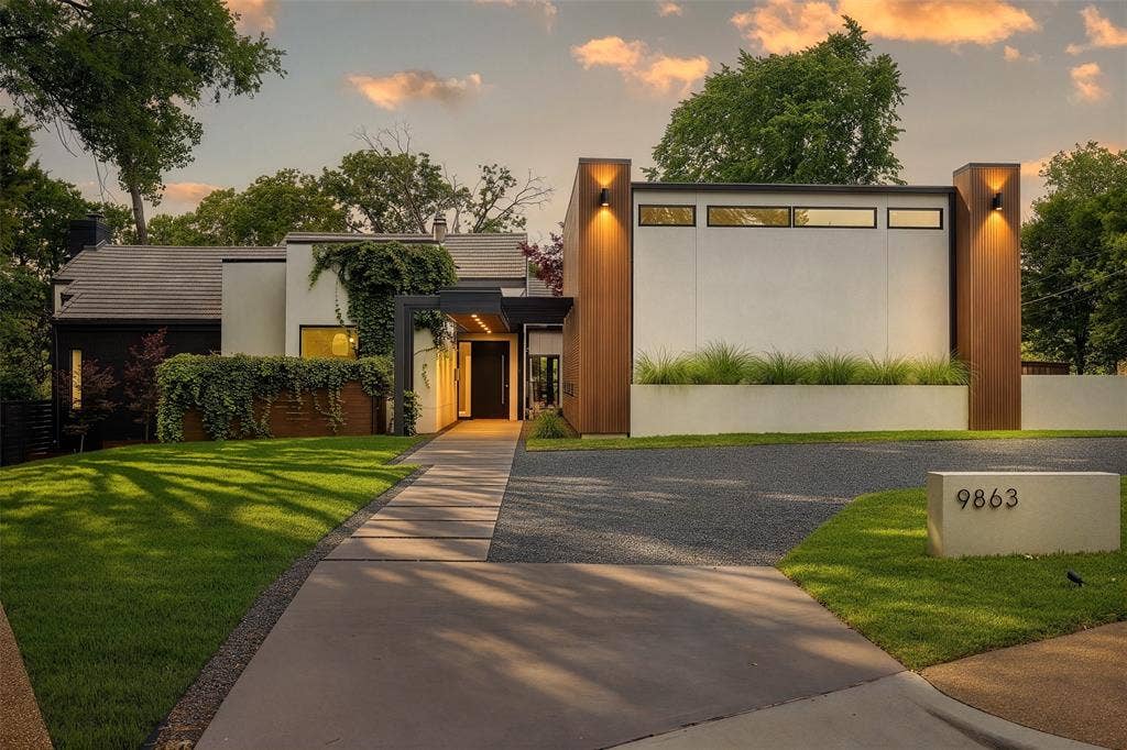 9863 Elmcrest Drive, Dallas, TX 75238 Twilight view of this beautiful home